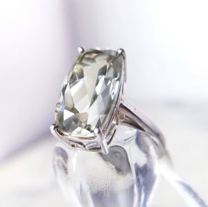 Sterling Silver Cocktail Ring With Green Prasiolite Size 9